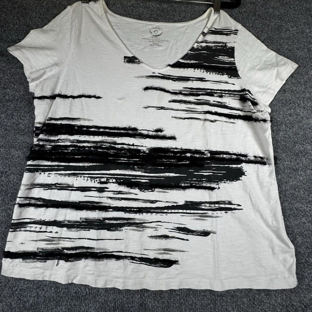 Zenergy by Chico's Women's Top Black/White Print Size 2 (US L/12) Short Sleeve